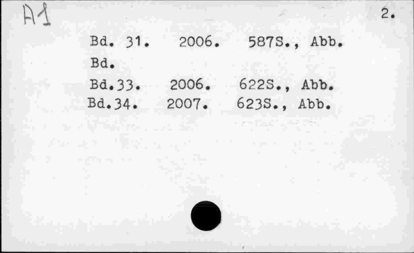 ﻿2
Bd. 31.	2006.	5873., Abb.
Bd.
Bd.33.	2006.	6225., Abb.
Bd.34.	2007.	623S., Abb.